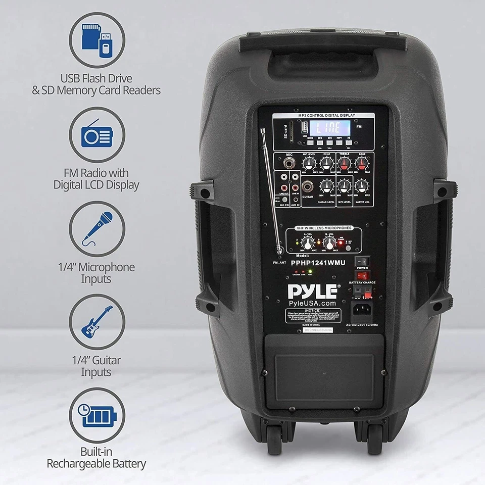 Pyle Portable Bluetooth Loudspeaker - Active PA Speaker System Kit Rechargeable - Image 3 of 4