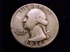 1936-D Washington Quarter, Fine Grade.
