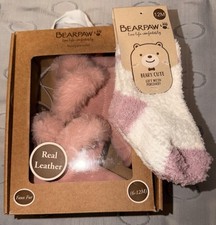 BEARPAW Infant Girls Mauve Pink Boots Faux Fur Trim Bows Socks