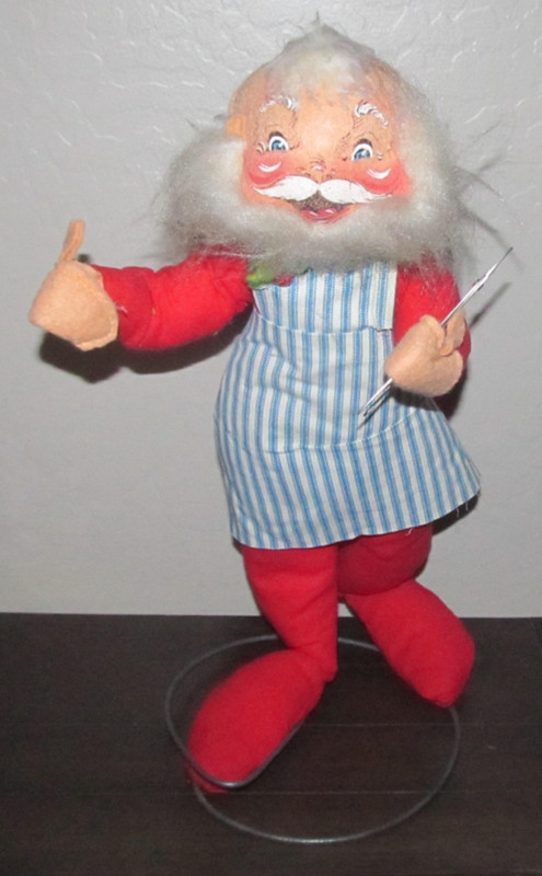 Vintage Annalee Santa w/ Blue White Apron 18" Mobilitee Christmas Doll Figure
