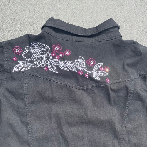 Black jacket with floral embroidery whimsigoth bohemian fairy grunge goth - Picture 7 of 9