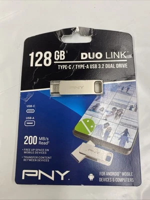 PNY 128GB DUO LINK USB 3.2 Type-C Dual Flash Drive - New