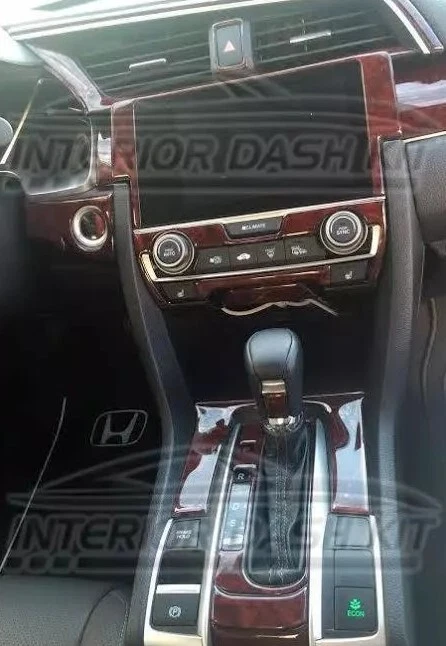 KIT DE MOLDURAS DE TABLERO DE MADERA INTERIOR PARA HONDA CIVIC 4 PUERTAS 2 PUERTAS 2016 2017 2018 2019 Foto 4 de 4