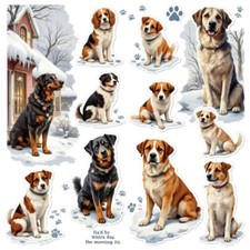 Dogs an Winter Morning Scenery Cardstock Die Cut Embellishment 12 3.5 Inch