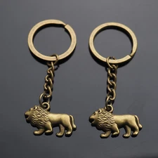 2x PCS - Bronze Lion Pendant Keychain Key Ring Chain Growling Zoo Animal Gift