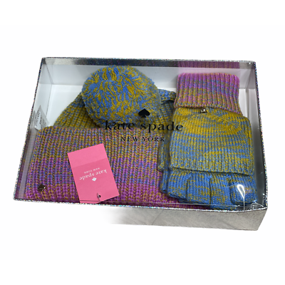 Kate Spade New York Ombre Wildflower Beanie Hat With Pom & Gloves