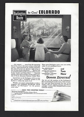 1936 Burlington Route Eisenbahn zur Kühlung der Colorado Denver Zephyrs! Printanzeige 
