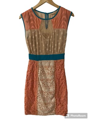 anthropologie brown lace dress Anthropologie Champagne Strawberries Size 0 Lace Dress Peach Vintage Style