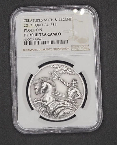 2017 Tokelau Silver $5 Poseidon Creatures Myth & Legend | NGC PF70 Ultra Cameo