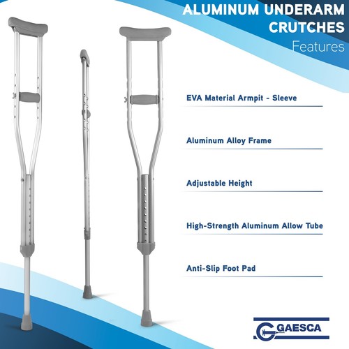GAESCA Height Adjustable Crutches (Pair), Lightweight with Padded Underarm - Picture 3 of 5