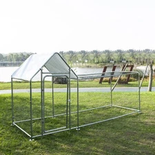 Metal Rabbit Chicken Coop Run with Waterproof Cover For Outdoor Backyard Farm