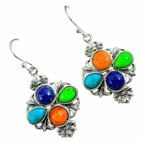 Boucles D'oreilles Papillons Avec Turquoise Naturelle Et Strass - Métal Argenté Sans Nickel - Neuves Avec étiquettes