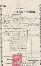 Belford Union Respect of Poor Rate Buildings 1916 Stamp Receipt Ref 39022