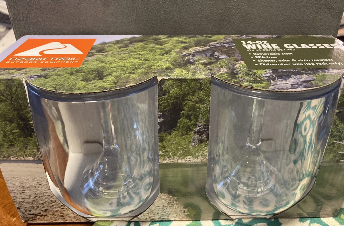 Ozark Trail 14oz Camping Wine Glasses Removable Stem Plastic Set