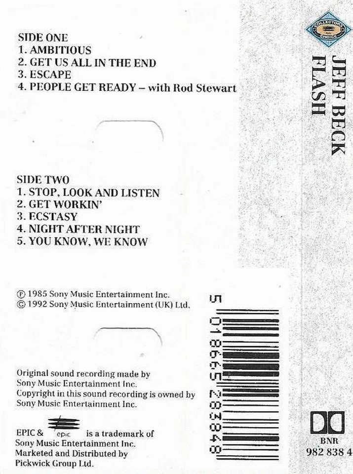 JEFF BECK FLASH CASSETTE ALBUM reissue  EPIC COLLECTORS CHOICE Blues Rock Pop  - Image 4 of 4