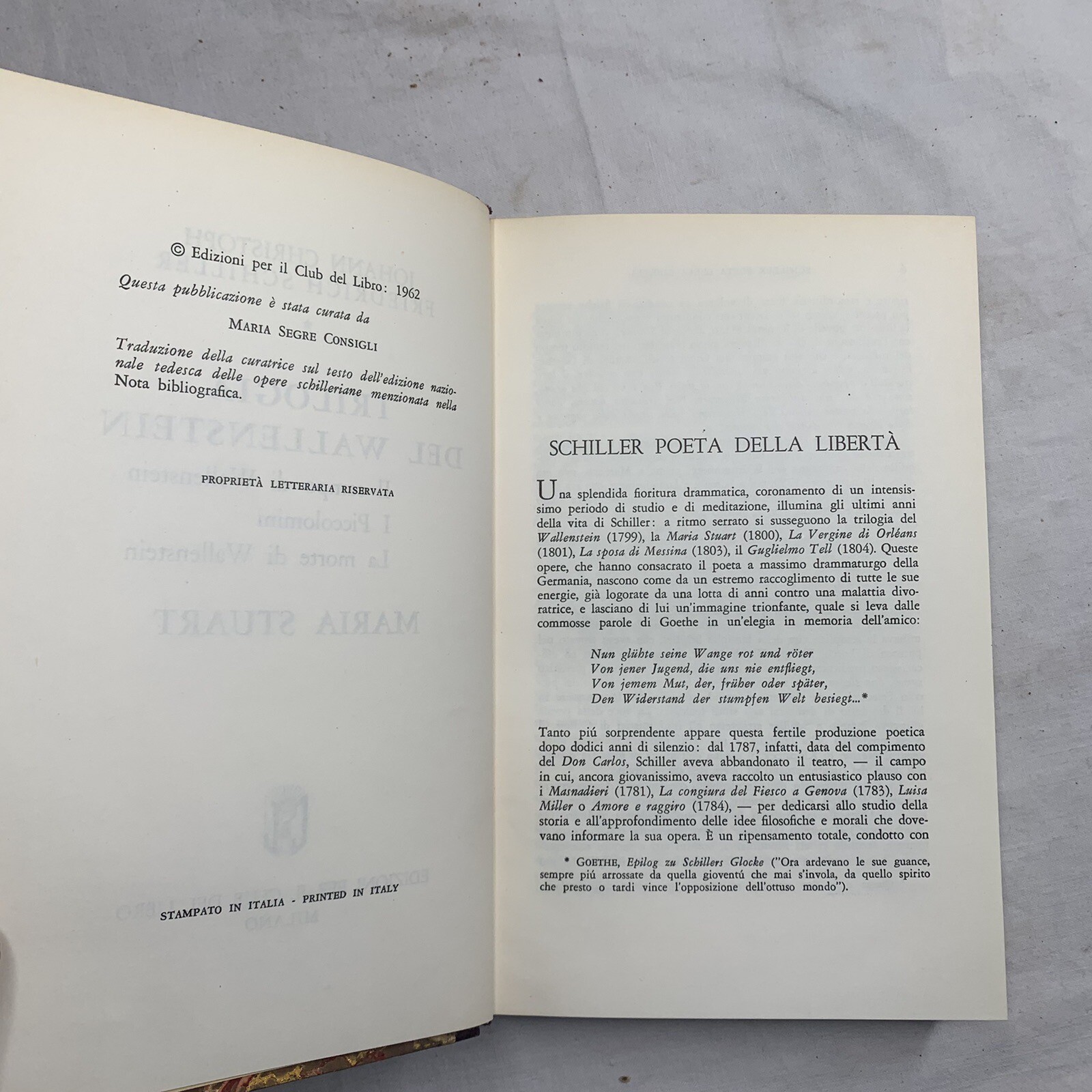 JOHANN CHRISTOPH FRIEDRICH SCHILLER * TRILOGIA DEL WALLENSTEIN, 1962 eBay