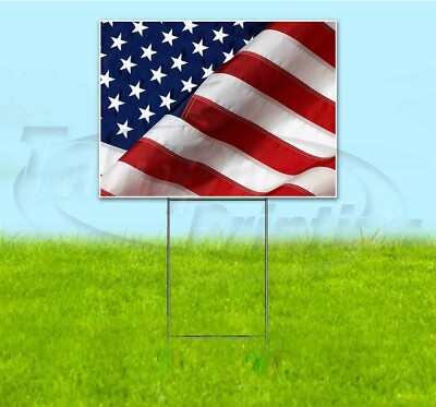 AMERICAN FLAG 18x24 Yard Sign WITH STAKE Corrugated Bandit USA BUSINESS ...