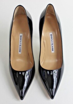 $725 NEW Manolo Blahnik BB 115 Pumps Patent Leather Black Heels