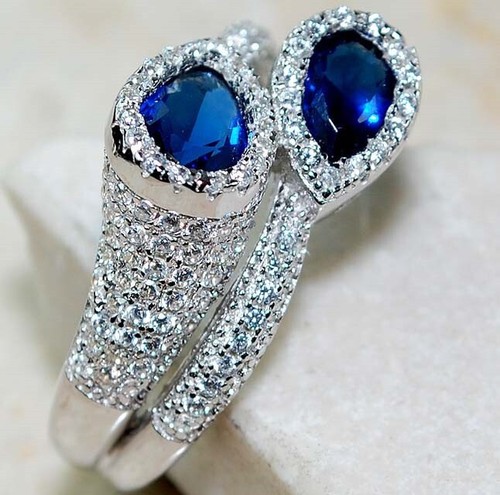 4CT Treated Blue Sapphire & Topaz 925 Sterling Silver Ring Jewelry Sz 8 MK1-7 - 第 2/4 張圖片