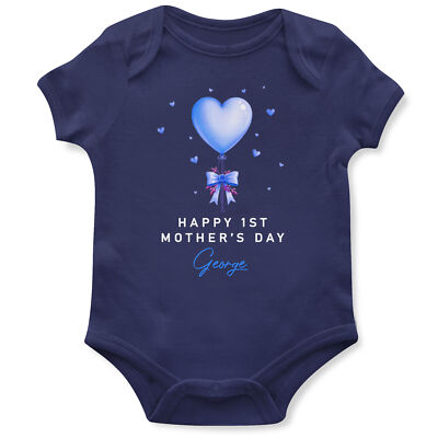 Happy 1st Mothers Day Personalisierter Strampler Blau Liebe Herz Ballon Individuell Ba...