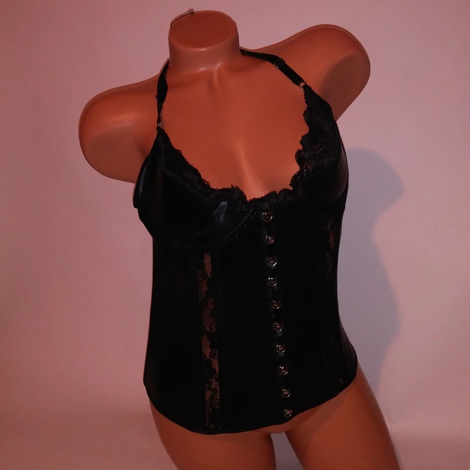 Lencería Shirley of Hollywood Corsé Bustier Talla 38 Negro Aspecto Húmedo Liguero Correa Foto 2 de 4