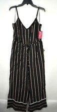 Vince Camuto Women Black Vneck Drawstring Tie Waist Striped Wide-Leg Jumpsuit L