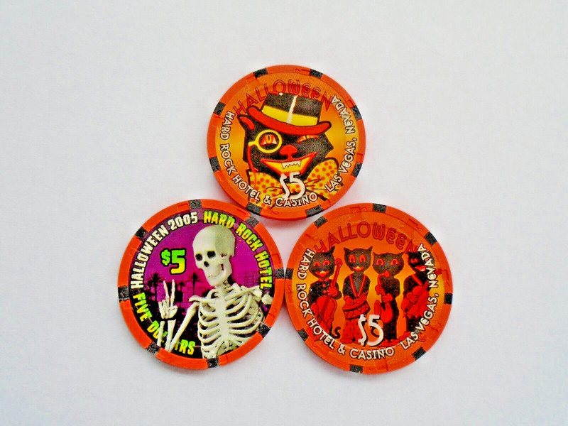 HARD ROCK CASINO LAS VEGAS, NEVADA CASINO CHIP SET OF 3 HALLOWEEN FREE SHIPPING