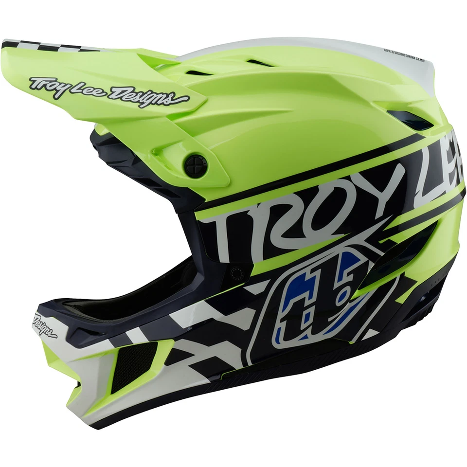 Troy Lee Designs D4 Polyacrylite MIPS 头盔 BMX MTB DH Fifty-50 海军蓝/格洛黄色 — 第 2/4 张图片