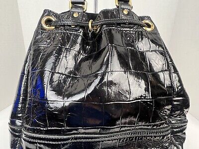 Yves Saint Laurent YSL Handbag Croc Embossed Black Patent Yves Saint Laurent YSL Handbag Croc Embossed Black Patent