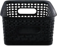 Advantus Small Plastic Weave Bins, 3 Pack, Black (40326), 9 7/8 x 7 3/8 x 4"