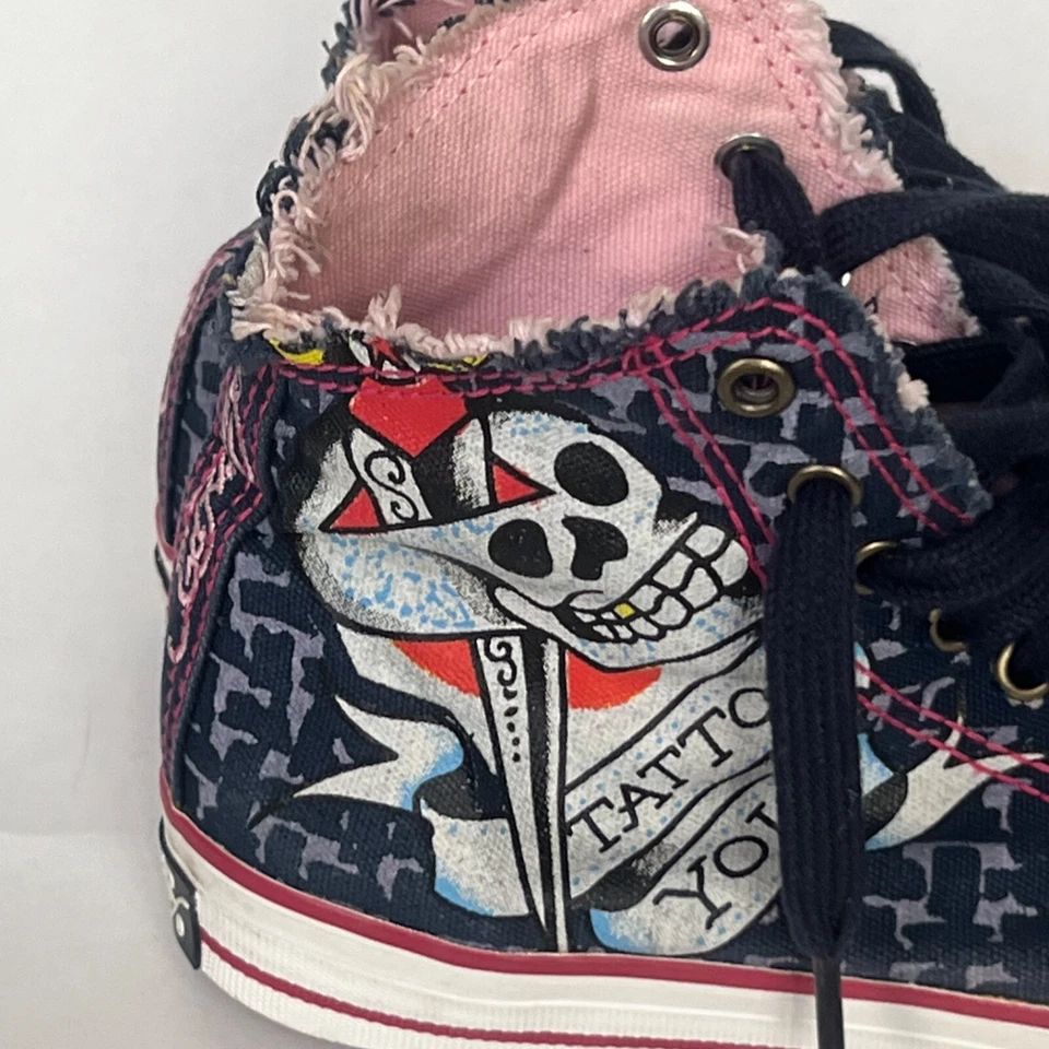 De Colección Para Mujer Ed Hardy por Christian Audigier Zapatillas Altas Flor Scull EE. UU. 6 Foto 4 de 4