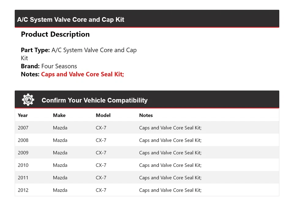 Kit de núcleo y tapa de válvula de sistema de aire acondicionado para Mazda CX-7 2007-2012 4 estaciones 2008 2009 Foto 2 de 4