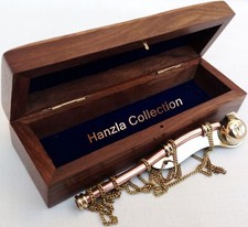 Brass / Copper Nautical Bosun Call Pipe Boatswain Whistle With Wooden Box Gift