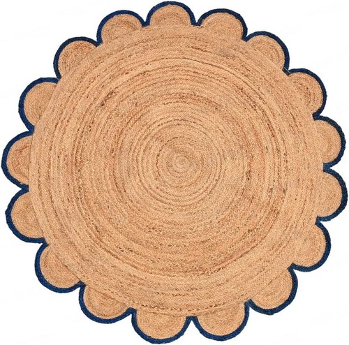 Natural Jute Scallop Round Rug, Scalloped Edge Rug Braided Boho Eco Large Rug - Picture 12 of 55