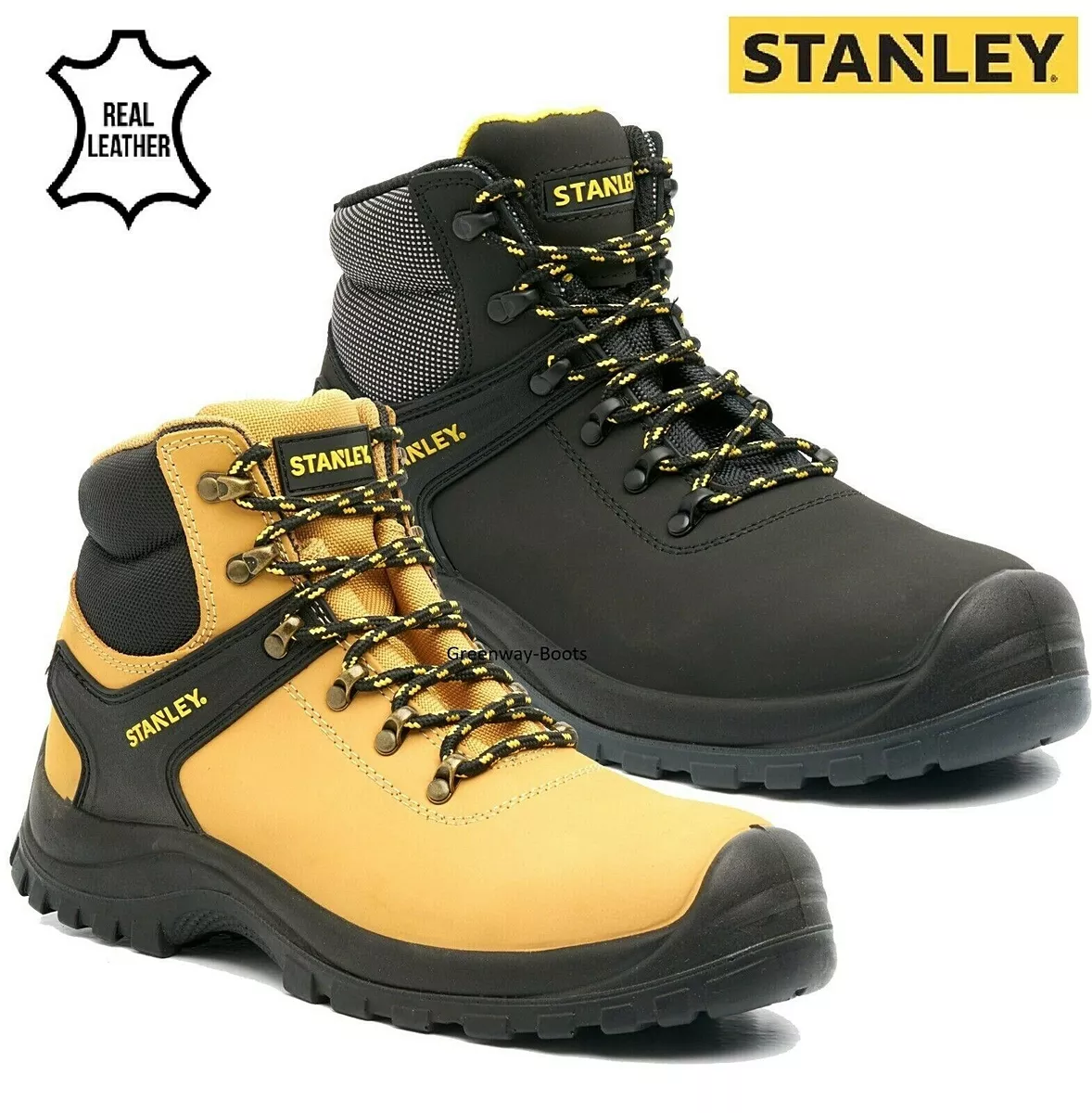 MENS STANLEY LEATHER SAFETY BOOTS STEEL TOE CAP HIKER SHOES WORK TRAINER  SIZE UK