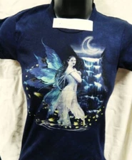 Blue Fairy Waterfall Hand Dyed Blue Baby Doll/Juniors Shirt UNWORN