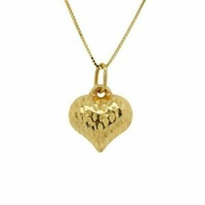 14k Gold Tiny Puffed Heart Yellow Gold Necklace 16"