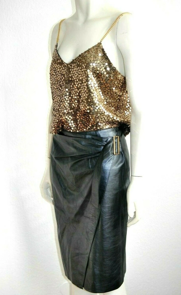 Yves Saint Laurent Rive Gauche Rock Lederrock  Wickelrock  Anthrazit Gr 36 38