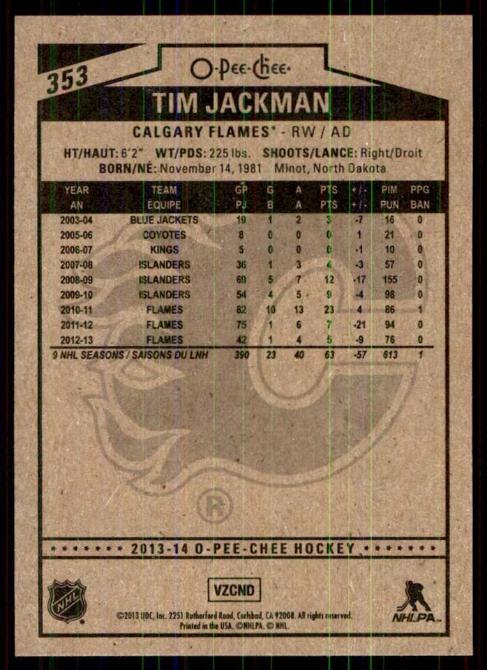 2013-14 O-Pee-Chee Tim Jackman #353 - Image 2 of 2