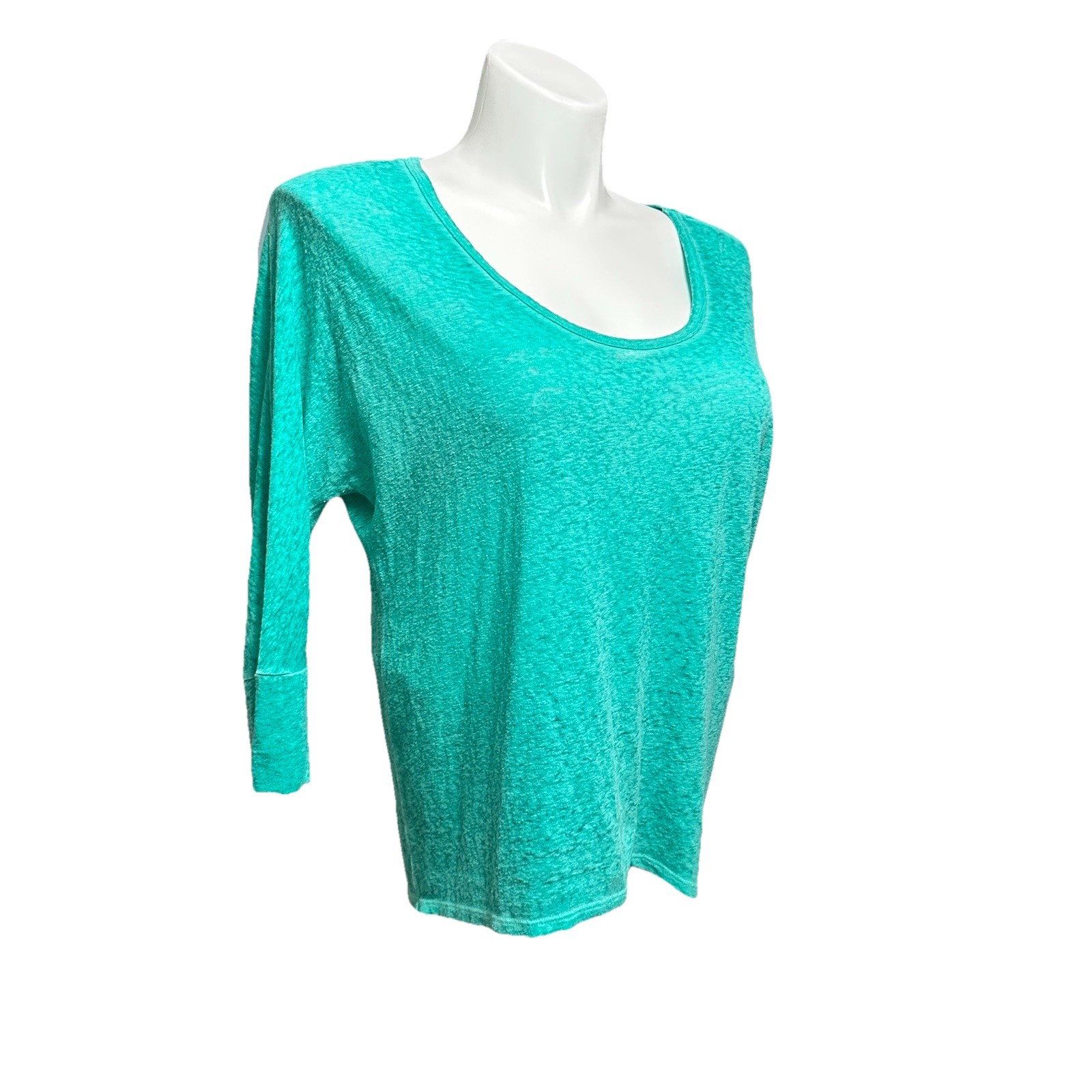 American Eagle Women’s Large Shirt Green 3/4 Sleeve Sheer Stretchy Top image 2