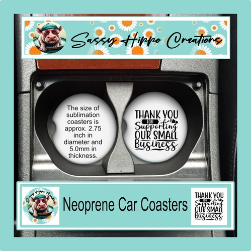 Car Coasters Smiley Face Flowers Groovy Retro Sunflower Set 2 Neoprene Absorbent - Picture 4 of 6
