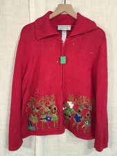 Vintage 90 s Tiara International Christmas Women s XL Cardigan Sweater Reindeer