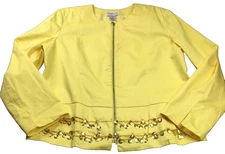 Victor Costa Womens Zip Blazer Sz L Yellow w Gold Coins Full Zip Long Sleeve NWT