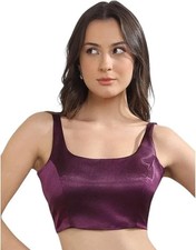 Elegant Satin Sleeveless Blouse Women Readymade Choli For Saree Round Neck