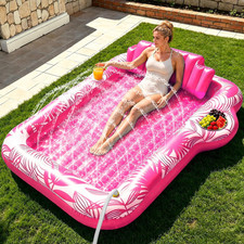 Inflatable Tanning Pool Lounger Float with Sprinkler, Extra Large Pool Floats Ad