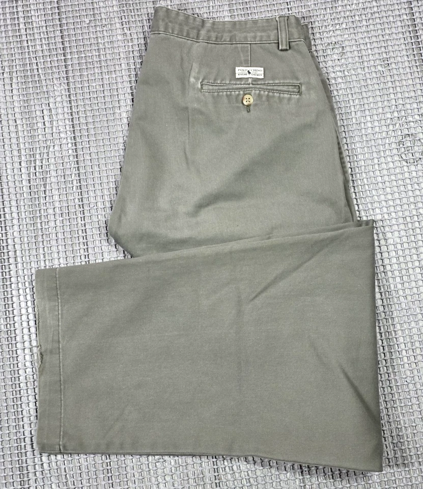Polo Ralph Lauren Para Hombre Plisado Oliva Andrew Chino 34x30 Desvanecido Desvanecido De Colección Años 90 Foto 2 de 4