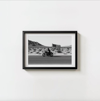 Patriotic Motorcycle Print, Motorcycle Poster, American Flag Wall Art