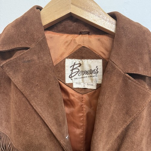 Chaqueta bolero de cuero con flecos Bermans de colección Western Cowboy Concho para hombre XL 44 gamuza - Imagen 2 de 14