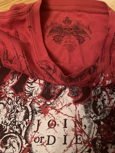 VTG Archaic Affliction T Shirt Men Sz XL Red Black Skull Graphic Grunge Tee Y2K - Picture 5 of 9