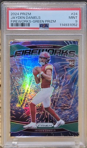 2024 Panini Prizm - Fireworks Jayden Daniels #24 Green Prizm (RC)